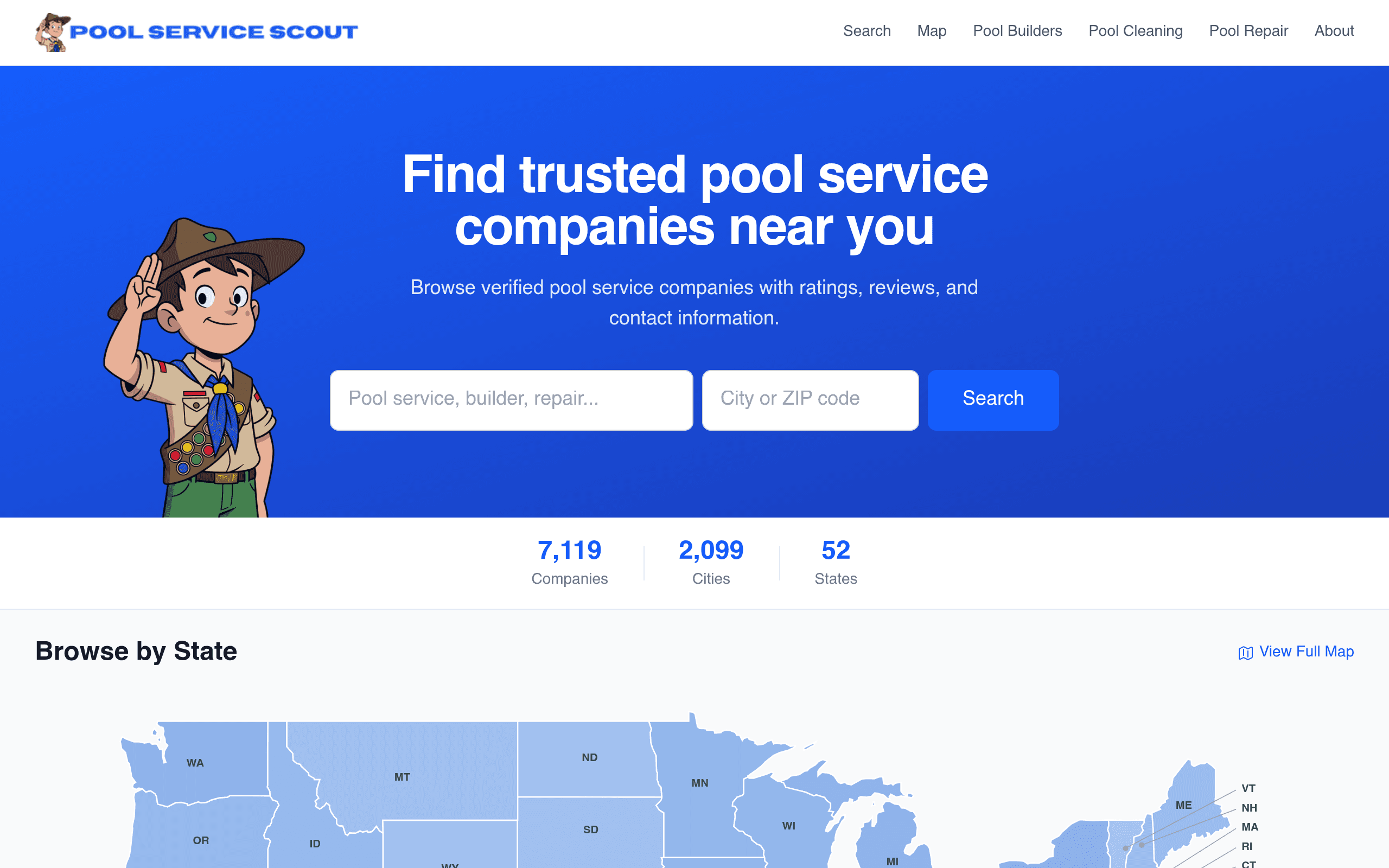 Pool Service Scout — live website screenshot